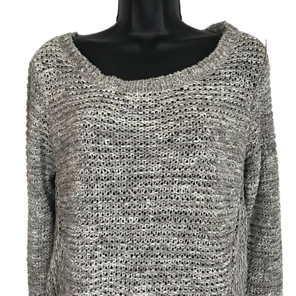 EILEEN Fisher Grey & White Loose  Knit Sweater With Two Front Pockets Size M - Picture 3 of 7